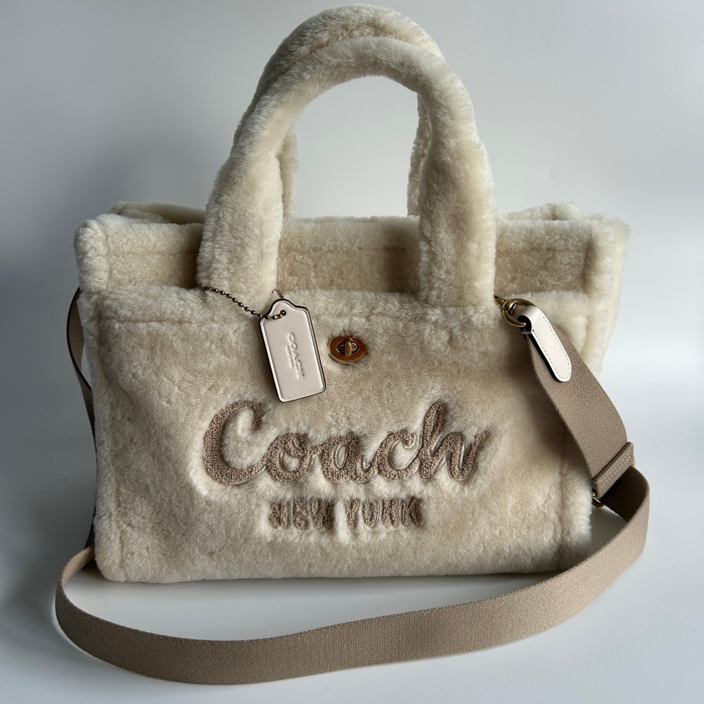 Coach Cargo Tote 26 Chalk Ivory Shearling Sherpa Handbag CY386